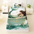 thumbnail image 4 of Manfei Dreamy Bath Mermaid Twin Sheets, Dreamy Butterfly Bedding, Teal White, 3pcs, 1 Flat Sheet, 1 Fitted Sheet and 1 Pillowcase, 4 of 6