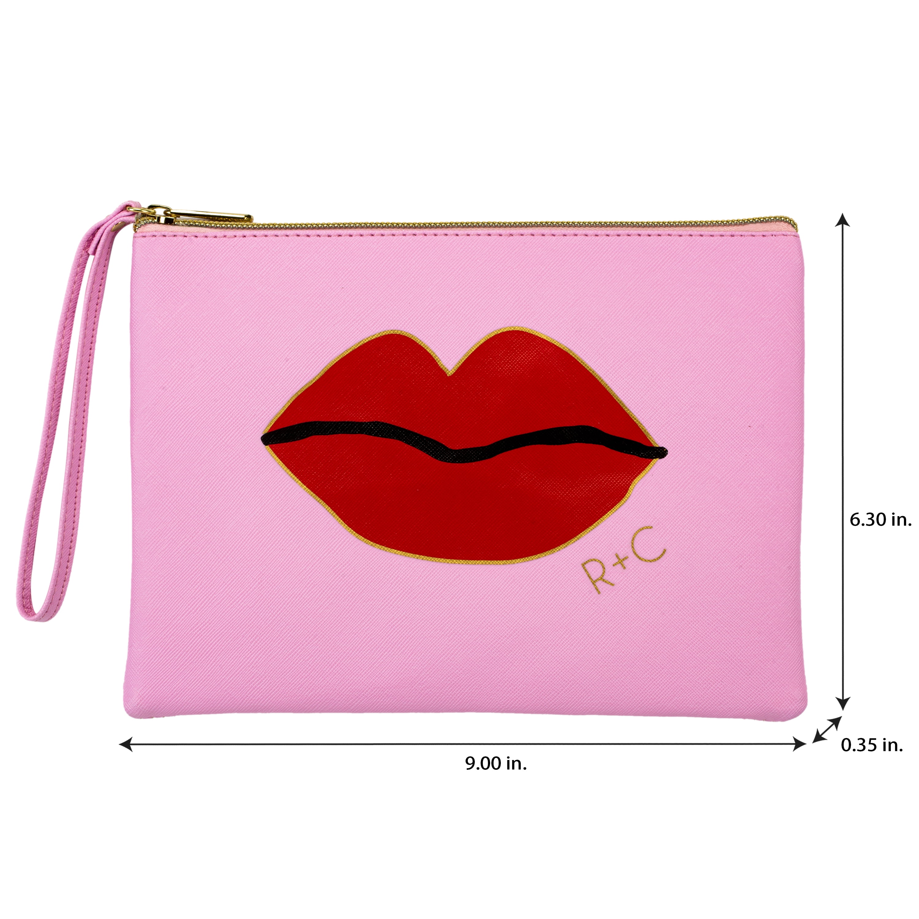 Ruby + Cash Glitter Lips Makeup Bag Cosmetic Pouch with Wristlet