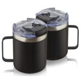 thumbnail image 1 of Aloufea Tasse à Café Isolée en Acier Inoxydable 12Oz avec Poignée, Gobelet à Double Paroi avec Couvercle Rabattable, Noir, Lot de 2, 1 of 5