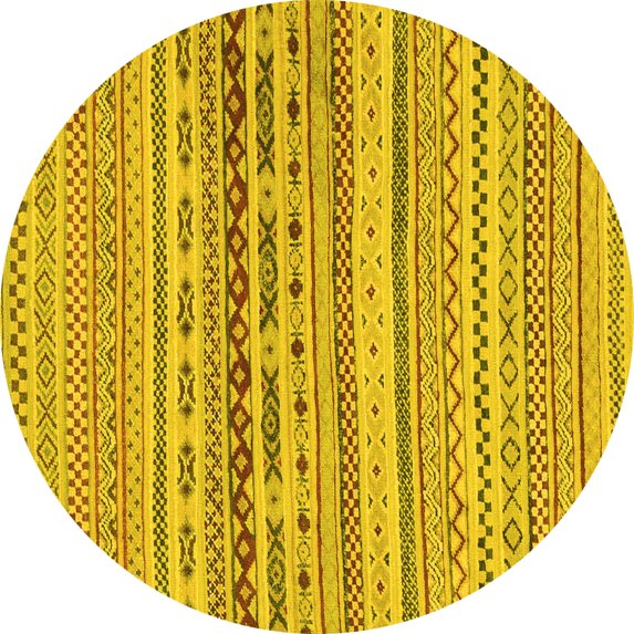 Ahgly Company Machine Washable Indoor Round Solid Yellow Modern Area Rugs, 5' Round