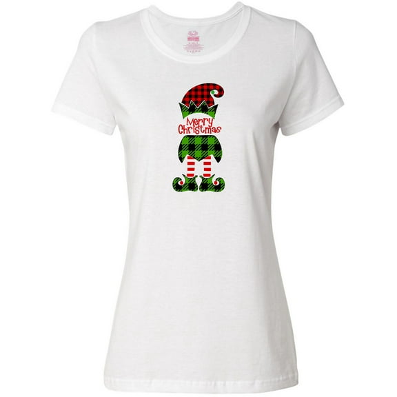 Inktastic Merry Christmas Elf in Red and Green Plaid Women's T-Shirt