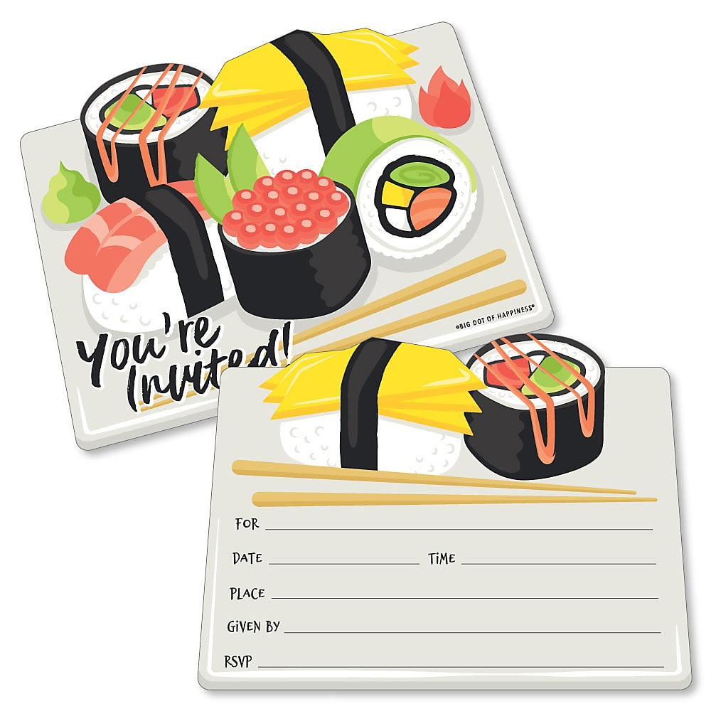 Let's Roll Sushi Shaped Fillin Invitations Japanese Party Invitation Cards with Envelopes