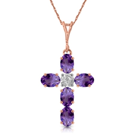 Galaxy Gold 14K Solid Gold Natural Amethyst Cross Pendant Necklace for Women - Rose Gold Fine Jewelry