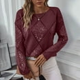 thumbnail image 4 of Fmbrln Womens Trendy Sequin Knitted Sweaters Long Sleeve Crew Neck Hollow Out Sweaters Tops Casual Dressy Blouse Loose Comfy Pullover Sweaters Red XL, 4 of 9