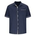 thumbnail image 3 of Camisas de Verano Casuales de los Hombres Impresas Camisa de Manga Corta Parchada para Hombres, Contraste Cuello Botón Arriba con Bolsillo de Pecho, 3 of 8