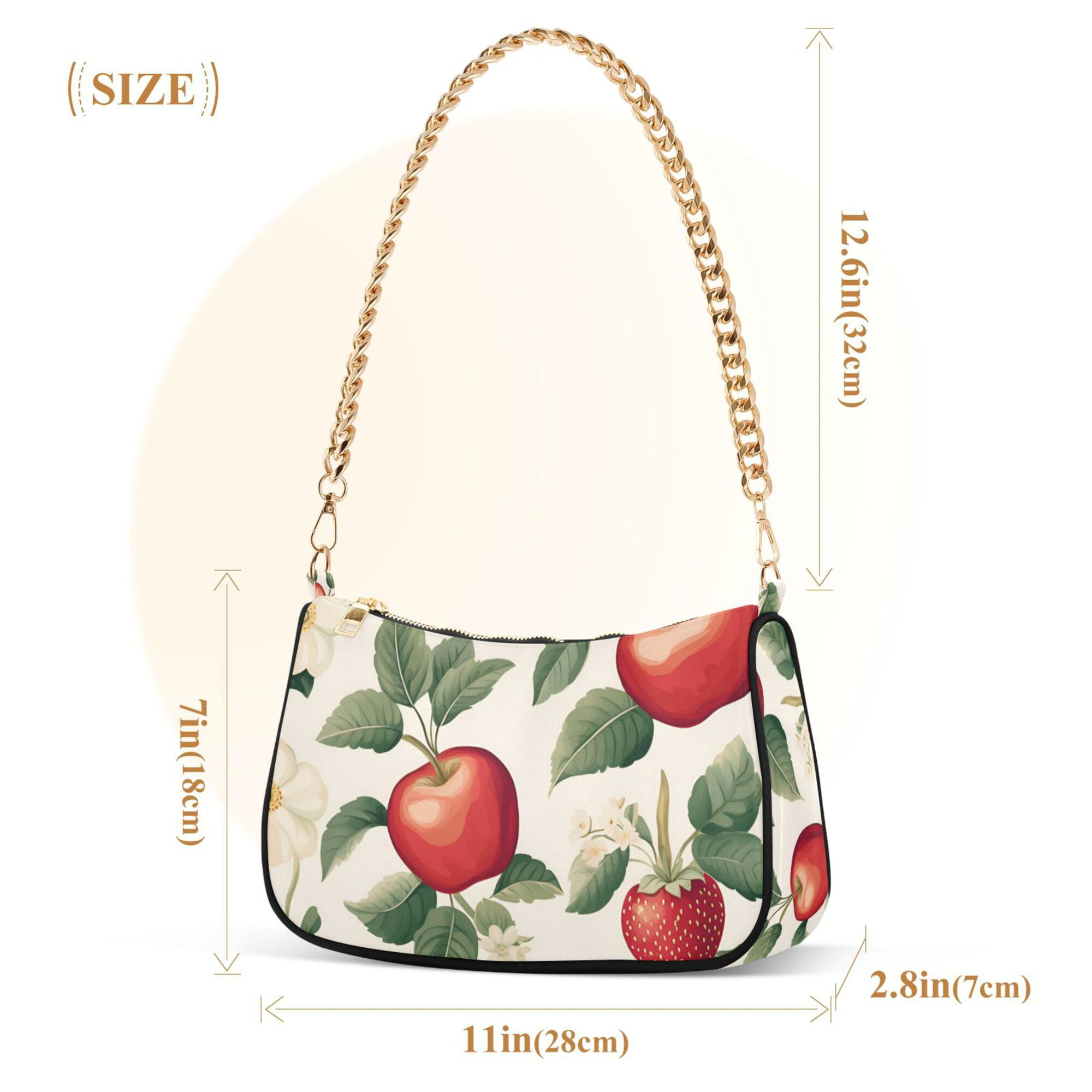 FORMRS Womens Shoulder Bag with Chain Strap Clutch Purse Cute Tote Handbag, Apples Flower Pattern