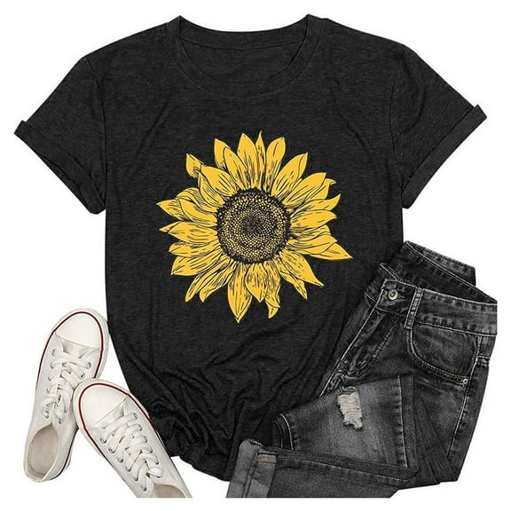 womens Tops for $5 Tops For Women WomenShort Sleeves O-Neck Floral Print Casual Tops Pullover Blouse T-Shirt