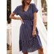 thumbnail image 5 of Vestido de mujer con volantes y cinturón con estampado de rayas con cuello en V Vestido de mang Abanopi Vestido de mujer, 5 of 7