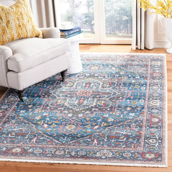 SAFAVIEH Vintage Persian Forrester Floral Bordered Polyester Area Rug, Blue/Ivory, 4' x 6'