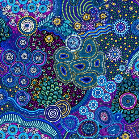 Oasis Fabrics Baiames Spirit Patchwork Australian Aboriginal Sewing and Craft Fabric, Blue