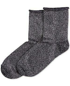 Photo 1 of Hue Women's Black Metallic Roll Top Shortie Socks One Size 