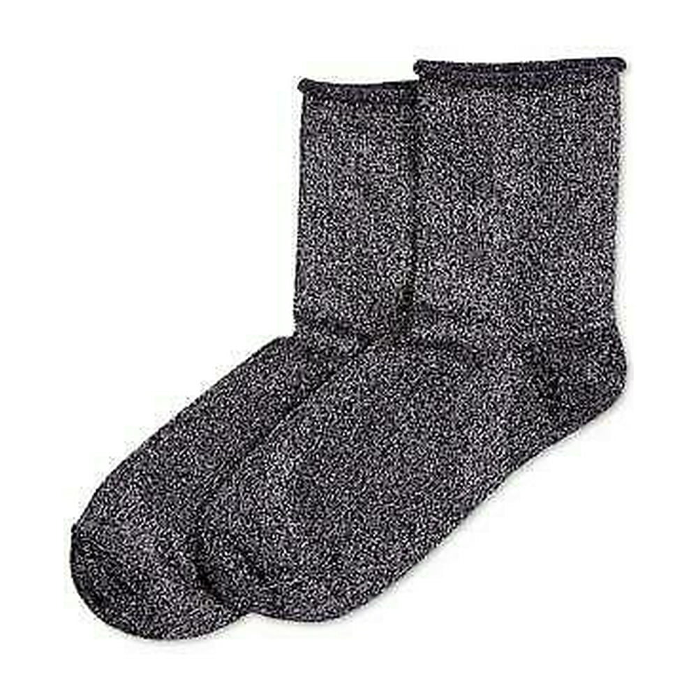 Hue Hue Women's Black Metallic Roll Top Shortie Socks One Size NWT