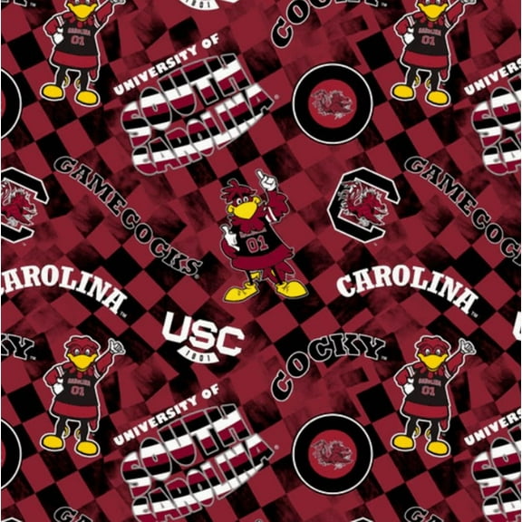 Official Licensed NCAA University of South Carolina Check Allover Fabric by the Yard