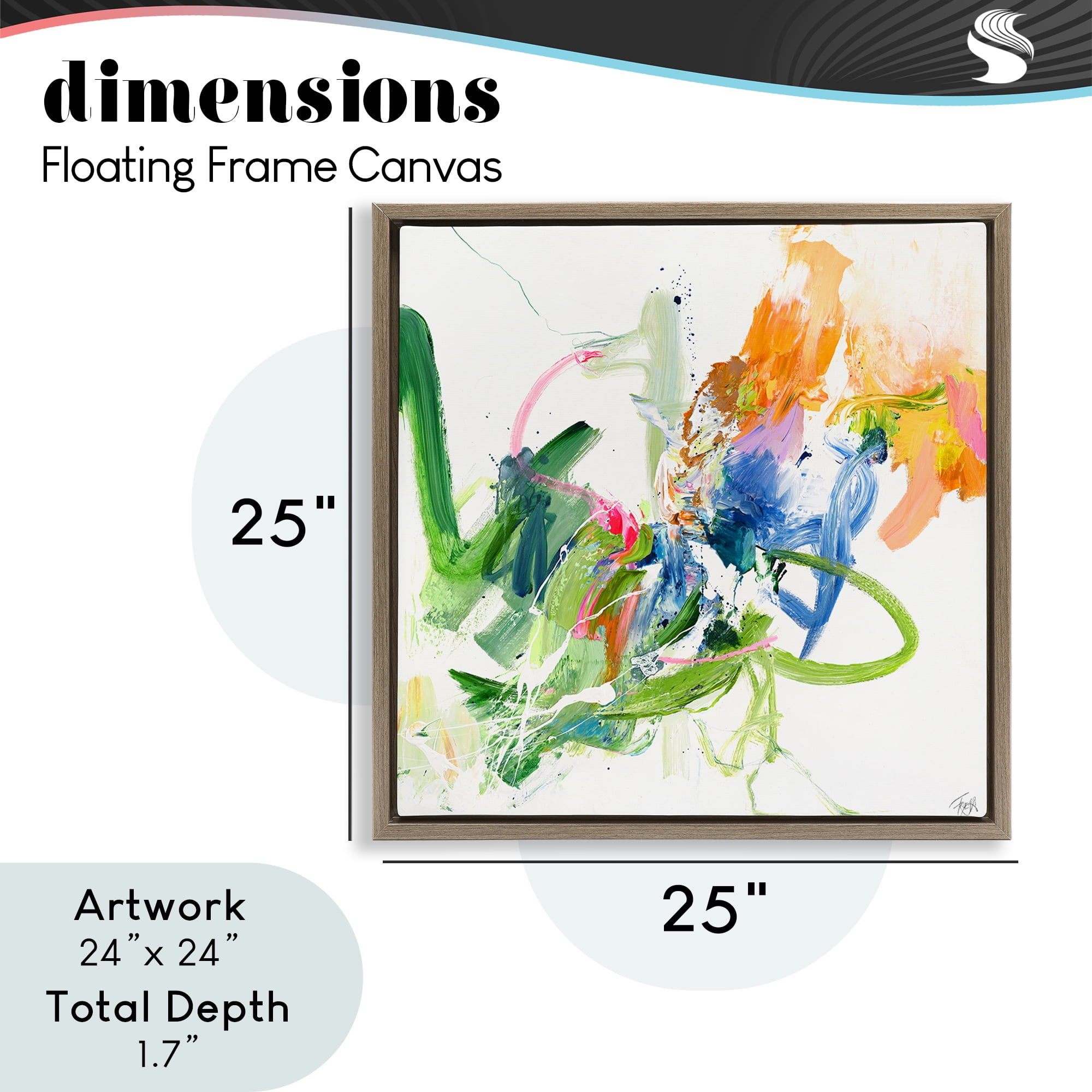 Confident Green Abstraction Brown Framed Floater Canvas Wall Art, design by Design Fabrikken