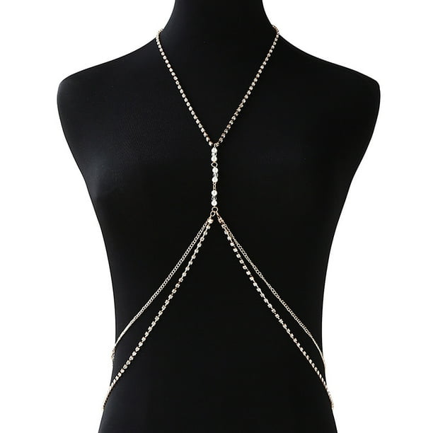 Bohemian Rhinestone Bra Body Chain Necklace Sexy Beading Crystal