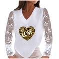 thumbnail image 2 of Mujeres Casual Encaje Manga larga Patchwork Cuello en V Jersey Corazón Estampado Blusa Camiseta Tops Pompotops  gfhjh21791, 2 of 7