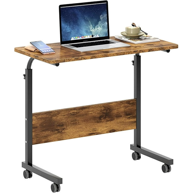 Bureau Debout Mobile Réglable en Pouces avec Station de Recharge, Petit Bureau d'Ordinateur Roulant, Bureau Portable pour Portable avec Étagères de Rangement et Roulettes pour Bureau à Domicile (Vintage)