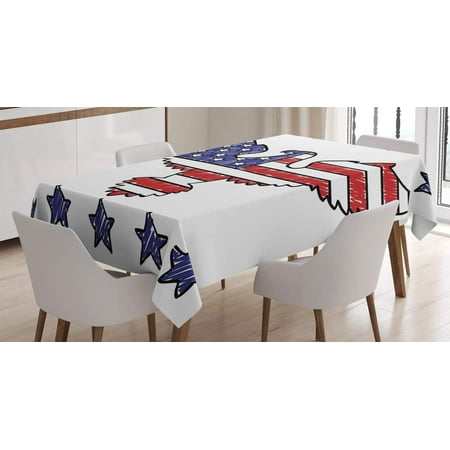 

Mindunm American Flag Tablecloth Sketch Patriotic Bald Eagle National Majestic Emblem Symbolic Image Art Rectangular Table Cover for Dining Room Kitchen Decor 60 X 84 Blue Red