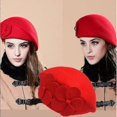 thumbnail image 2 of Gorro de azafata suave de lana estilo trilby francés con floresnegro, 2 of 5