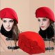 thumbnail image 2 of Gorro de azafata suave de lana estilo trilby francés con floresnegro, 2 of 5