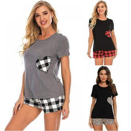 

Ladies Shorty Pyjamas Women s Ultra Soft Plaid Shorts Pajamas Set Short Sleeve Pajamas Pajamas S-XXL