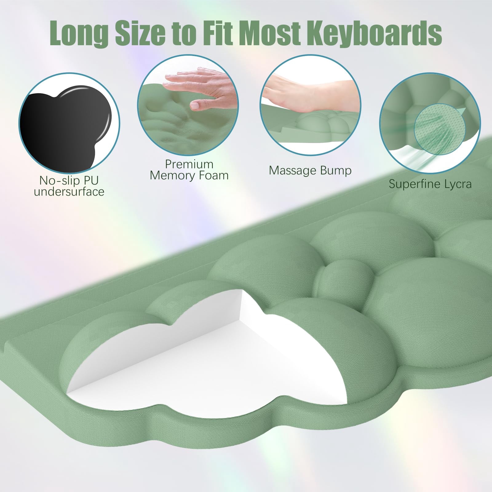 Wrist Rest With Stand  Computer Support Pad Cloud Riser Holder Memory Foam Desk Cushion Palm Hand Typing For Office Home School-green