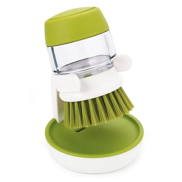 Cepillo dispensador de jabón para fregar la palma con bandeja de goteo, cepillo de lavado para platos, ollas, sartenes, limpieza del fregadero, 2 piezas Botao
