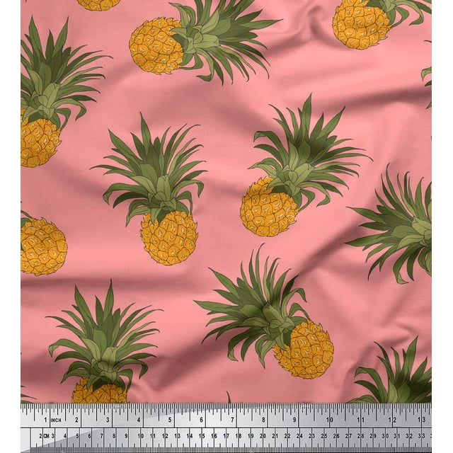 Soimoi Pink Rayon Fabric Pine Fruits Fabric Prints By Yard 56 Inch Wide