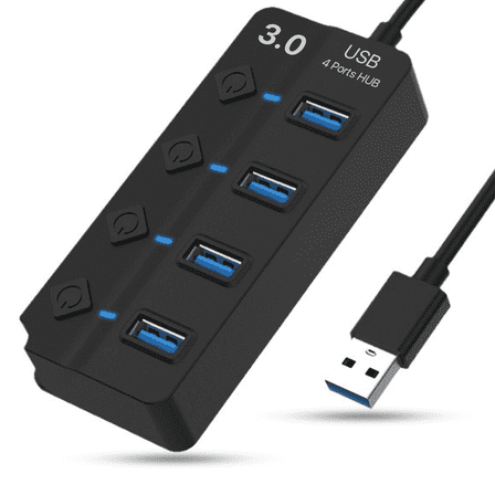 OWNTECH 4 Port USB Hub Splitter 3.0 for Desktop Laptop Computer, USB Extender Hub with Individual Switches