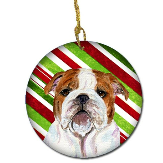 Bulldog English Candy Cane Holiday Christmas Ceramic Ornament