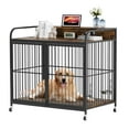 thumbnail image 2 of Juiluna Dog Crate Furniture, Wooden Dog Crate End Table with Adjustable Height & 360° Rotating Feeder, Dog Kennel Indoor with 360° Wheels for Medium Dogs, Heavy Duty Dog Crate, Rustic, 2 of 9