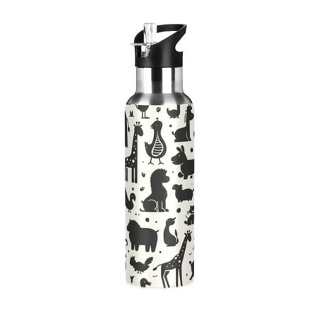 

Water Bottles 20oz Straw Lid Wide Mouth Stainless Steel for School Sport Travel Animal Silhouettes
