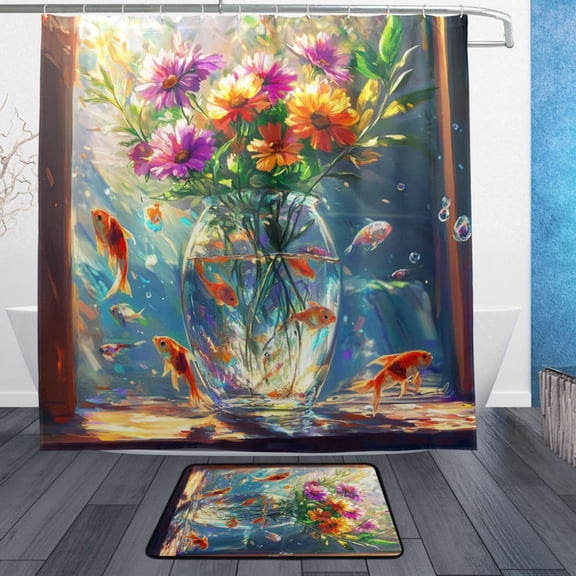 BZSMCE Shower Curtain and Bath Accessory Set,Summer Serenity Pattern