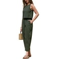 thumbnail image 4 of INSPIRE CHIC Gingham Pants Set for Women's 2 Piece Outfits Sleeveless Crop Top and Lounge Wide Leg Pants 2XL Army Green, 4 of 6