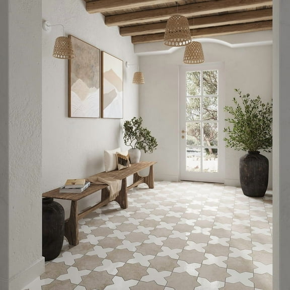 Terralis 6 x 6 in. Matte Light Ash Beige Porcelain Star Wall and Floor Tile (4.2 sq ft/case) - 16 Pack