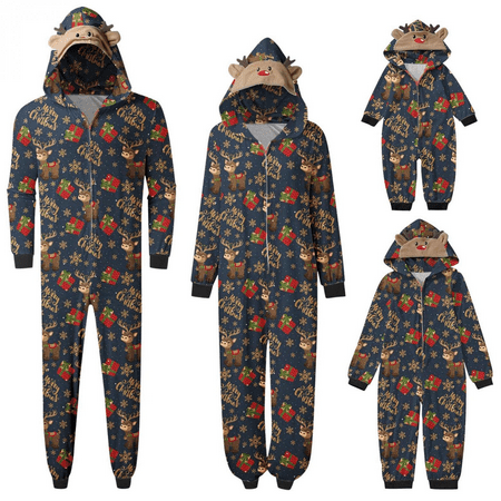

Raruxxin Christmas Pajamas for Family Elk Reindeer Printed Hooded Jumpsuits Holiday Outfits Family Pjs Matching Sleepwear
