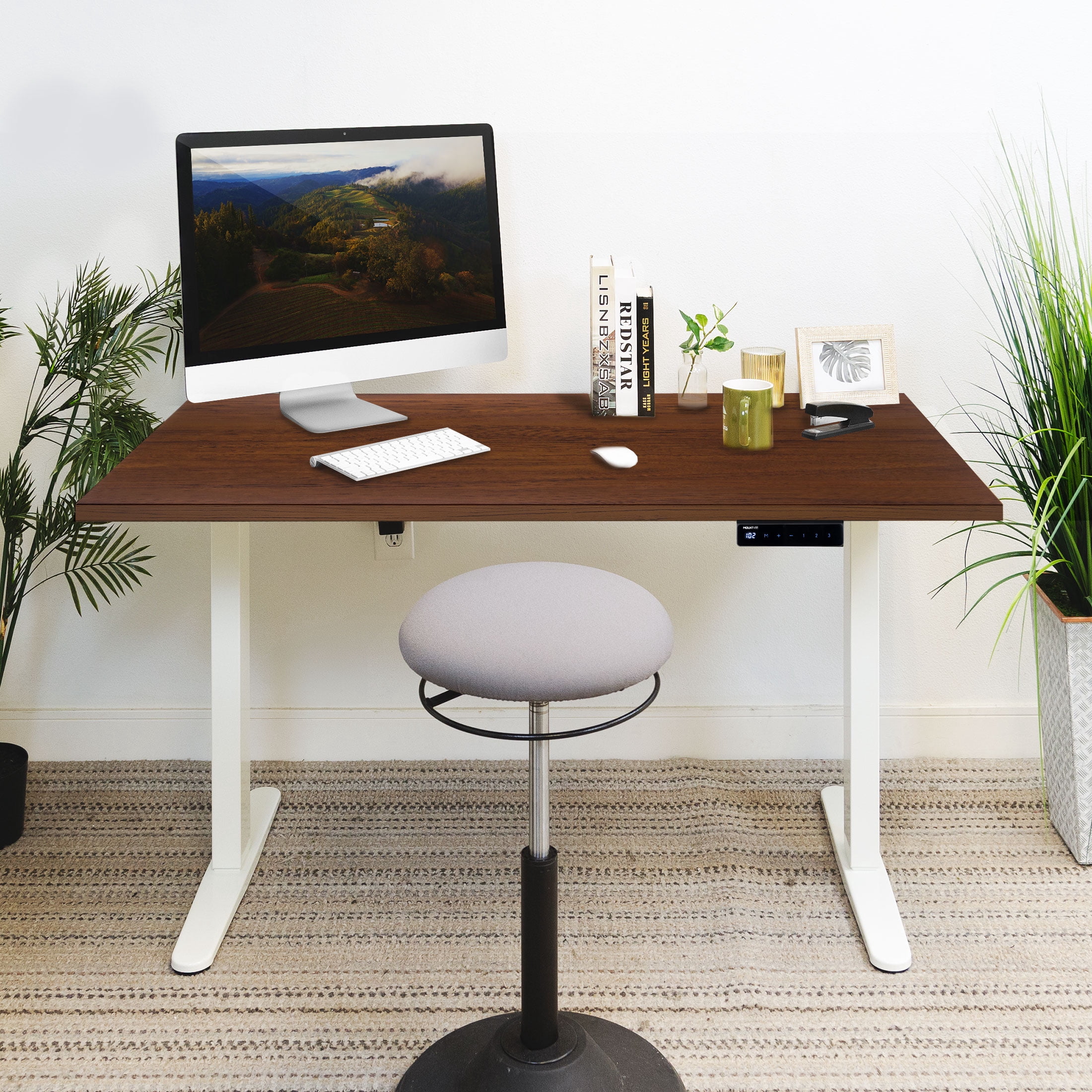Mount-It! Electric Standing Desk White Frame with Extra-Wide 55" Desktop,  Ergonomic