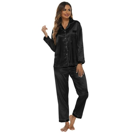 

Spdoo Womens Silk Satin Pajamas Loungewear Two-piece Sleepwear Button-Down Pj Set S-XXL