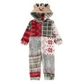 thumbnail image 2 of Wuxian Christmas Family Pajamas Thickened Downy Long Sleeve Hooded Full Zipper Up Overall Sleepwear Outfits Lovely Snowflake Snowman Print One Piece Jumpsuits Loungewear For Baby,Wine,12-18 Months, 2 of 8