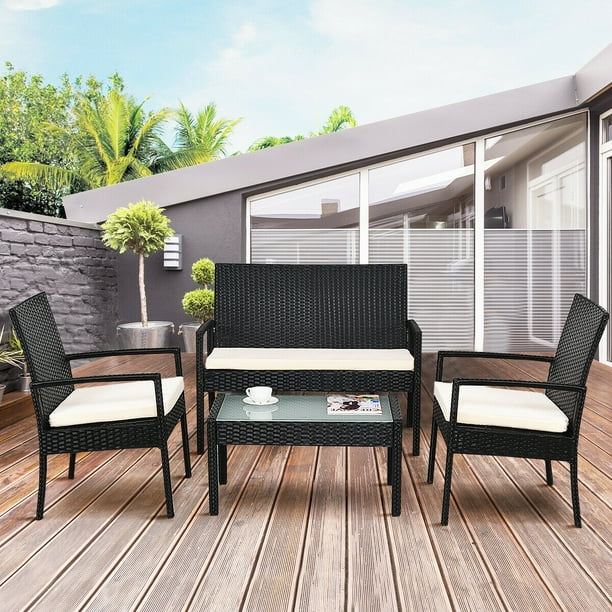Costway 4 Pcs Outdoor Patio Furniture Set Table Chair Sofa Cushioned Seat Garden Walmart Com Walmart Com