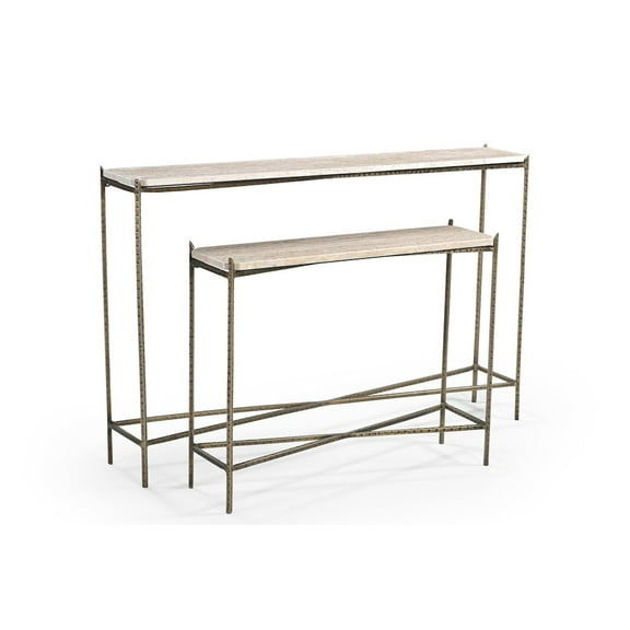 Asher 32" Console Table in Modern Ivory Travertine Top on Iron Base