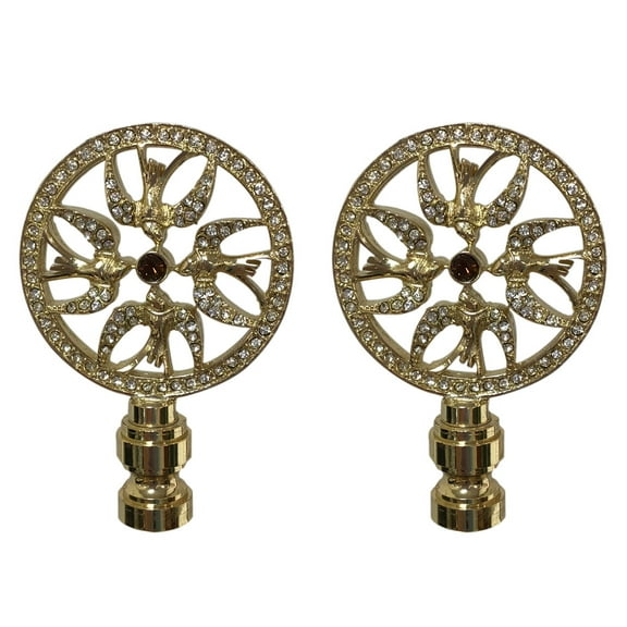 Royal Designs, Inc. Bird Filigree Design Crystal Embelishments Lamp Finial for Lamp Shade, F-5070PB-2, Polished Brass, Pack of 2