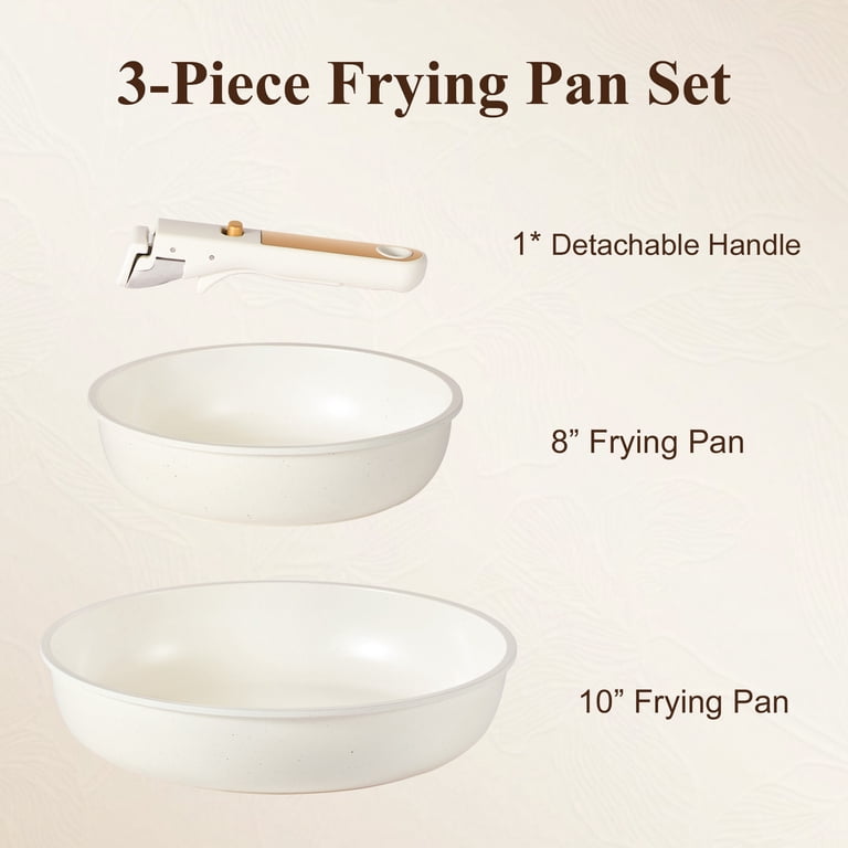 Carote 3-Piece Ceramic Nonstick Detachable Frying Pans Set, White photo 2
