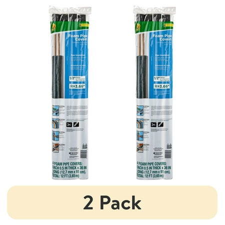 (2 pack) Duck Brand 12 ft. Long Foam Pipe Cover , Fits .5 in. Pipes, Black
