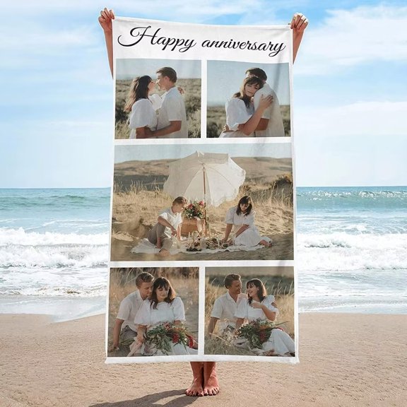AISENIN Personalized Beach Towel Add Your Photo and Text Custom Beach Towels Lightweight Compact Beach Towel for Travel Pool Swimming Camping Yoga Gym Women Men 30*60inch