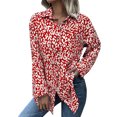 thumbnail image 1 of Blusa de mujer Poliéster Estampado de leopardo Cuello de solapa Un solo pecho Camisa de manga larga para mujer para fiesta de trabajo diaria, 1 of 7