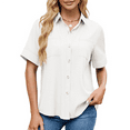 thumbnail image 1 of Womens Button Down Shirt Casual Short Sleeve Collared Work Blouse with Pocket White L, 1 of 9
