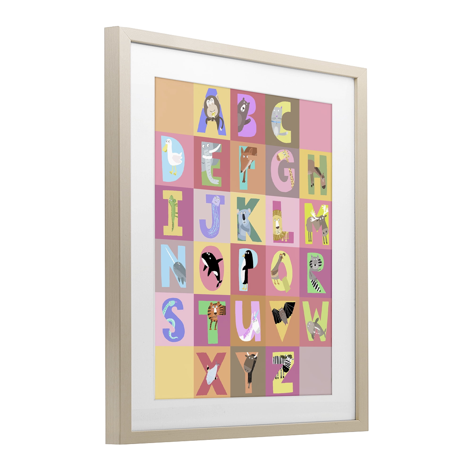 Stupell Industries Animal Alphabet in Pink Birch Framed Print Under Glass, design by Carla Daly