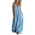 thumbnail image 2 of Xdegoge Maxi Dresses for Women Halter Neck Sleeveless Boho Beach Vacation Wear Flowy Loose Fit Pleated Ruched Design Lightweight Flowy Summer Dresses, 2 of 7