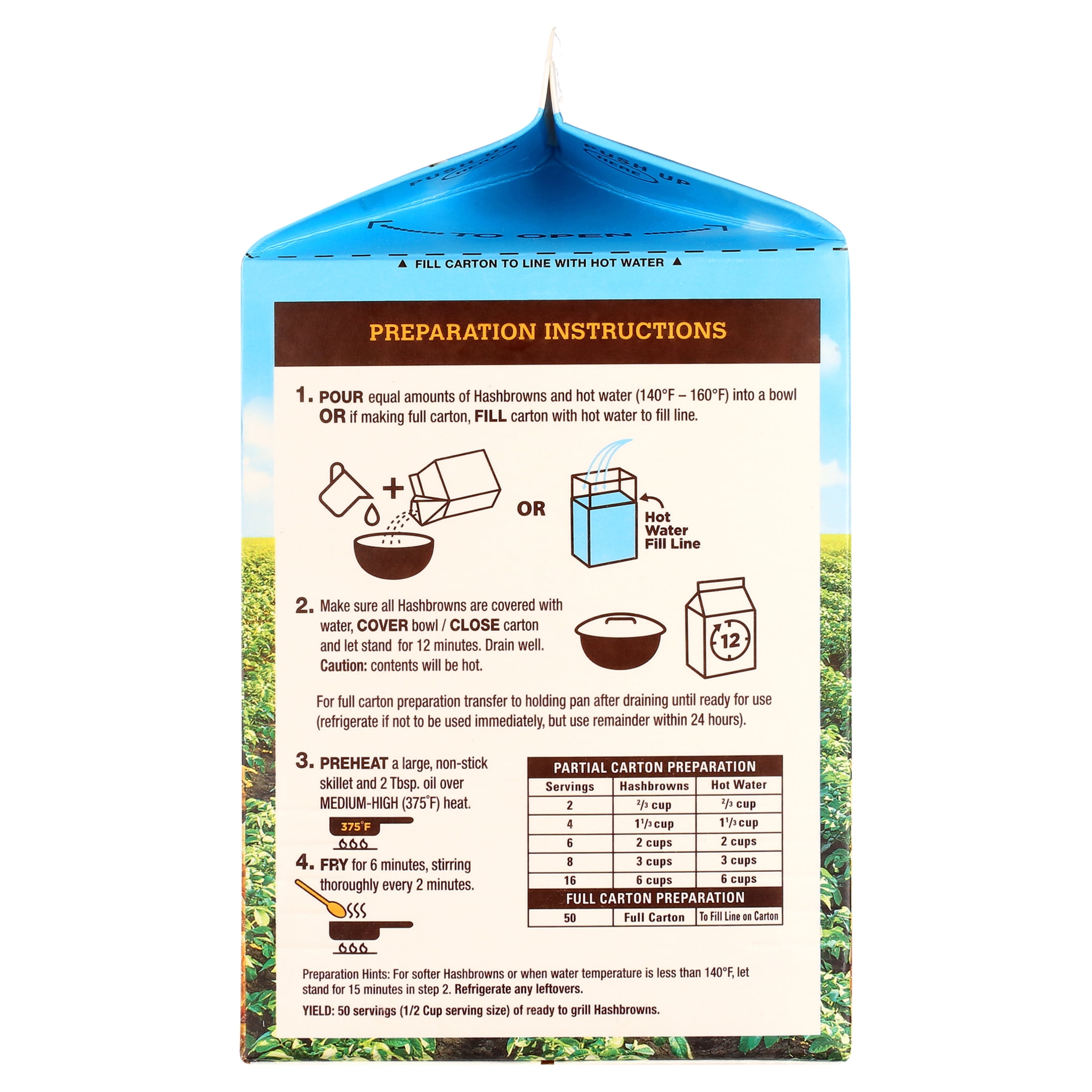 Idaho Spuds Premium Hashbrown Potatoes, 1 Gallon carton, 50 Servings, Gluten Free & Kosher